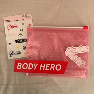 Glossier Pink Pouch with Stickers